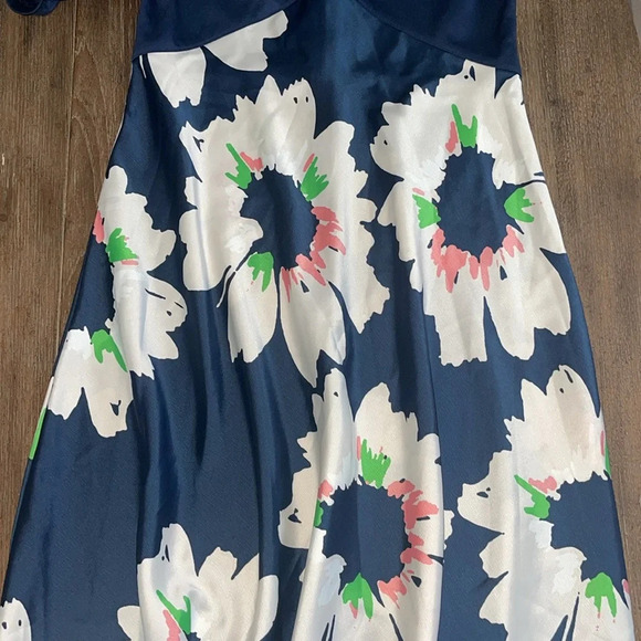 Ted Baker Dress Women’s 2 Chic Floral Midi Flare Puff Sleeve Navy Wedding Guest - Picture 12 of 13
